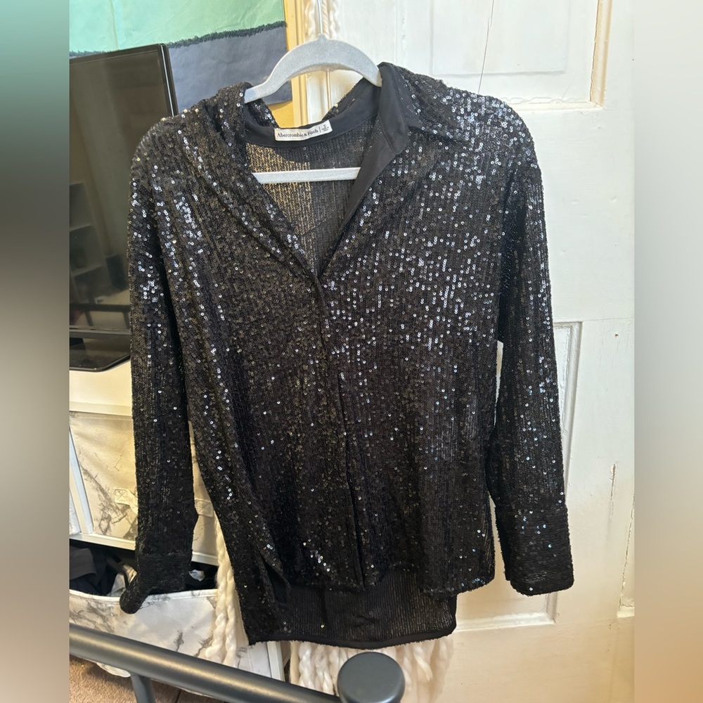Abercrombie oversized sequin button down